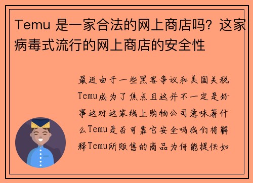 Temu 是一家合法的网上商店吗？这家病毒式流行的网上商店的安全性 